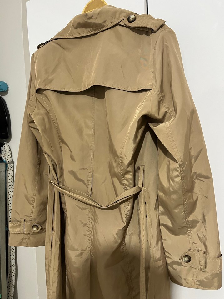 Bej Deri Kadın Trençkot Midi Boy - Görsel 3