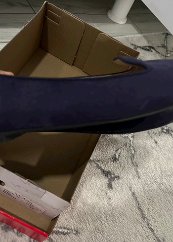 Koyu Mavi Süet Dolgu Topuklu Kadın Babet - Görsel 3