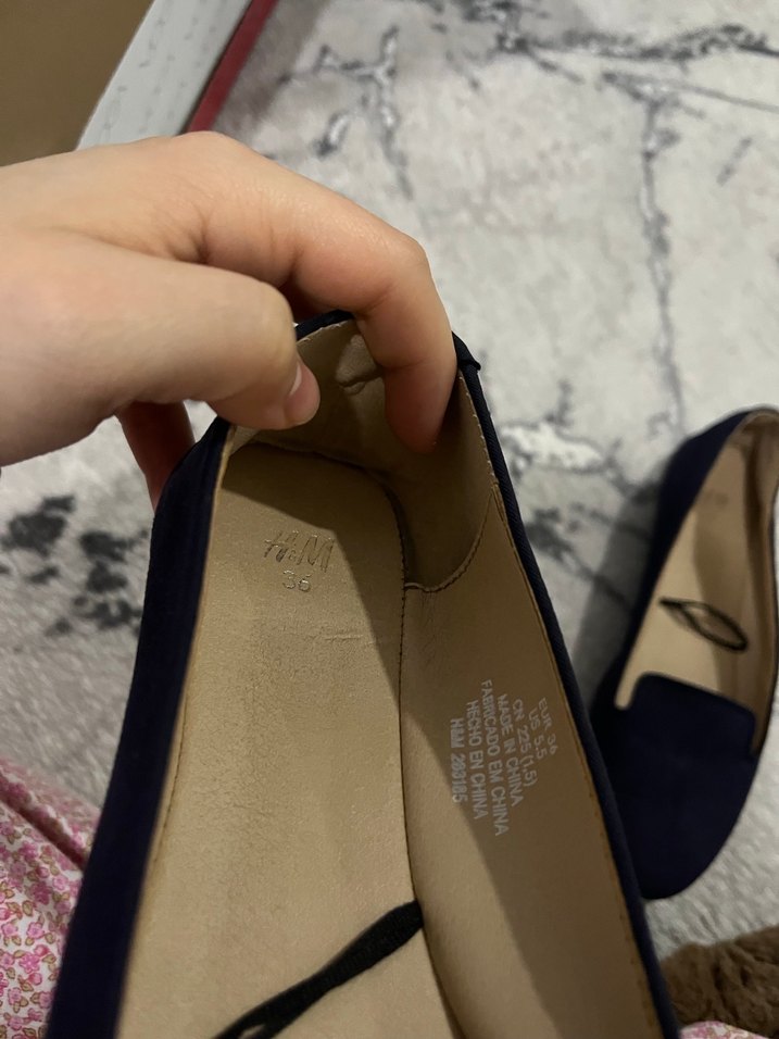 Koyu Mavi Süet Dolgu Topuklu Kadın Babet - Görsel 2