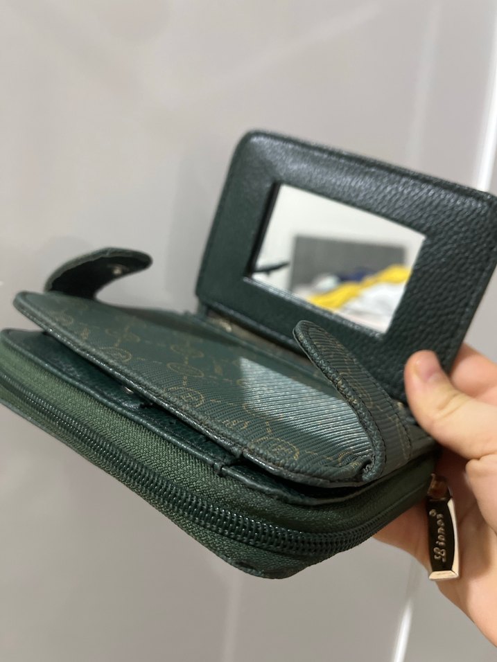 Kadın Haki Deri Fermuarlı Cüzdan - Görsel 4