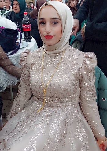 Bej İşlemeli Uzun Kollu Nişan Elbisesi - Görsel 7