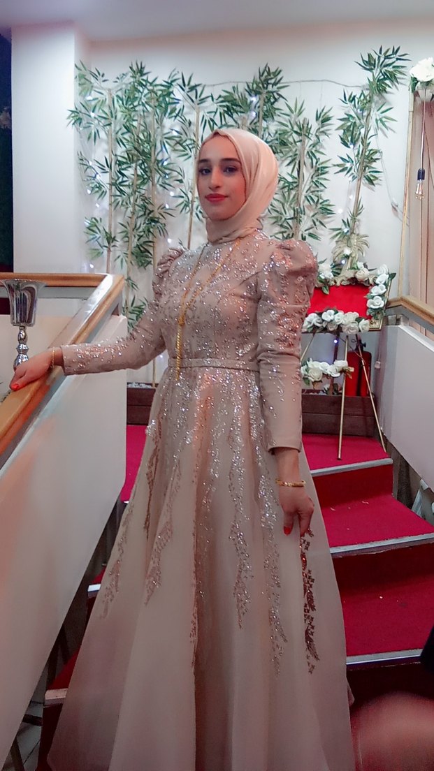 Bej İşlemeli Uzun Kollu Nişan Elbisesi - Görsel 2