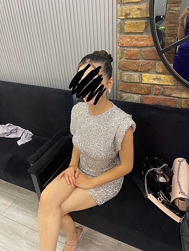 xs Beden beyaz Renk Zara gümüş mini gece elbisesi