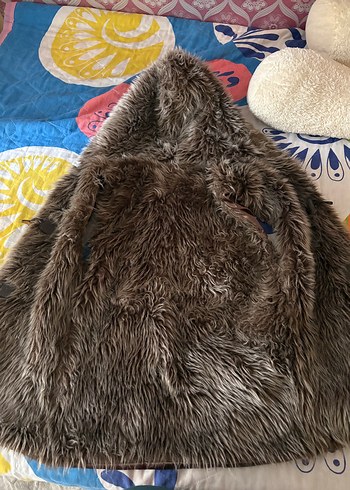 Diğer Koyu Kahverengi Pelus Kapusonlu Mont