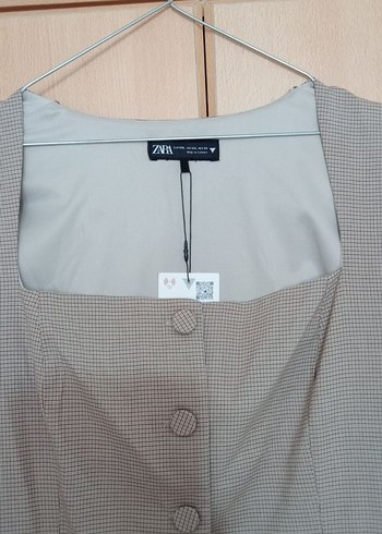 Kare Yaka Düğmeli Kısa Kollu Mini Elbise - Görsel 7