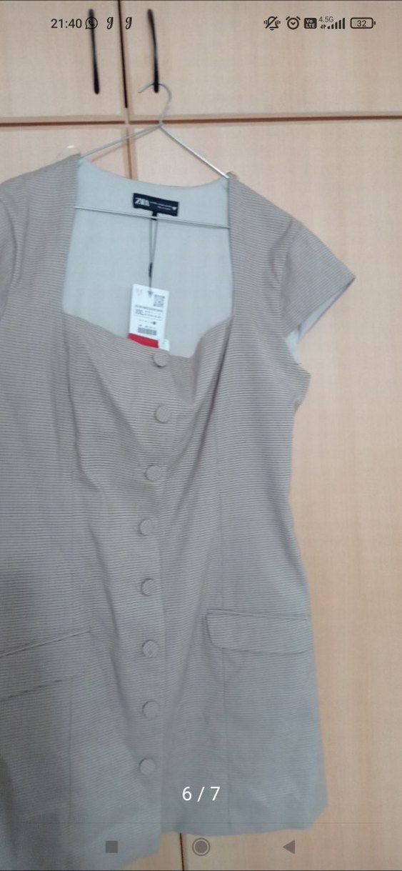 Kare Yaka Düğmeli Kısa Kollu Mini Elbise - Görsel 2