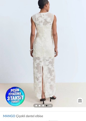 Dantel Detaylı Beyaz Uzun Triko Elbise - Görsel 3