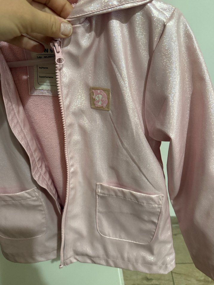 Kızlar için Pembe Polar Yağmurluk - Görsel 3