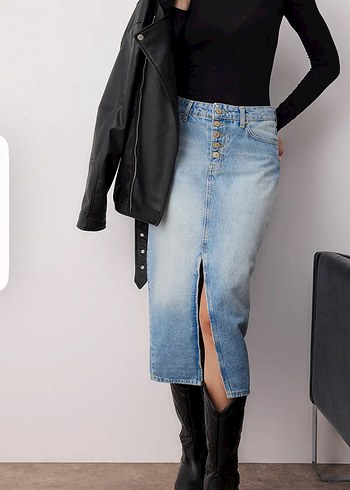 Düğmeli Midi Denim Etek - Görsel 3