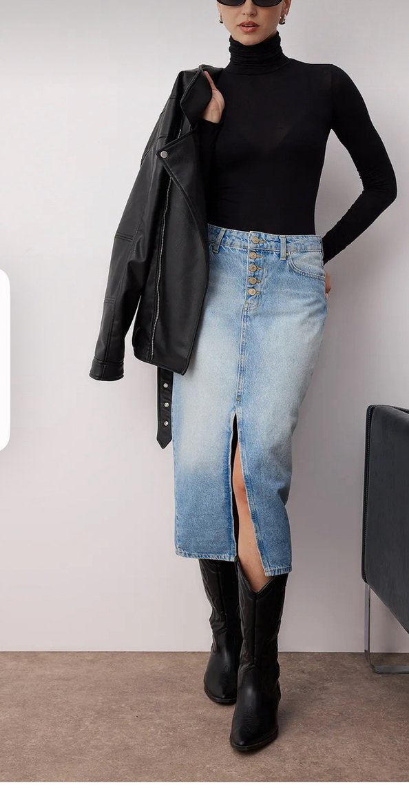 Düğmeli Midi Denim Etek - Görsel 3