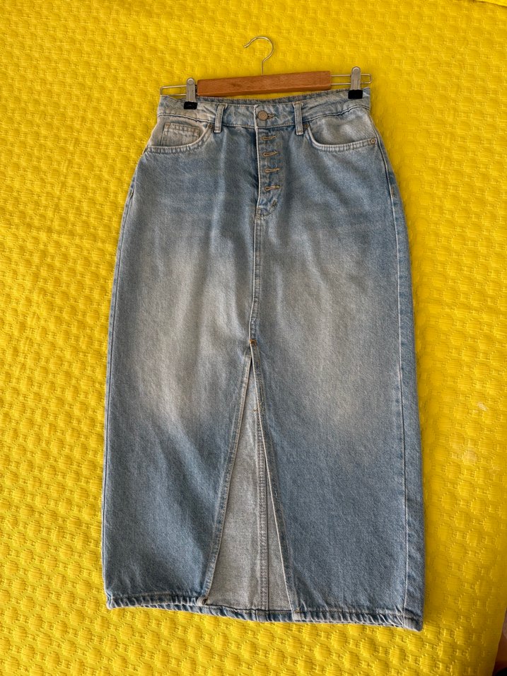 Düğmeli Midi Denim Etek - Görsel 5