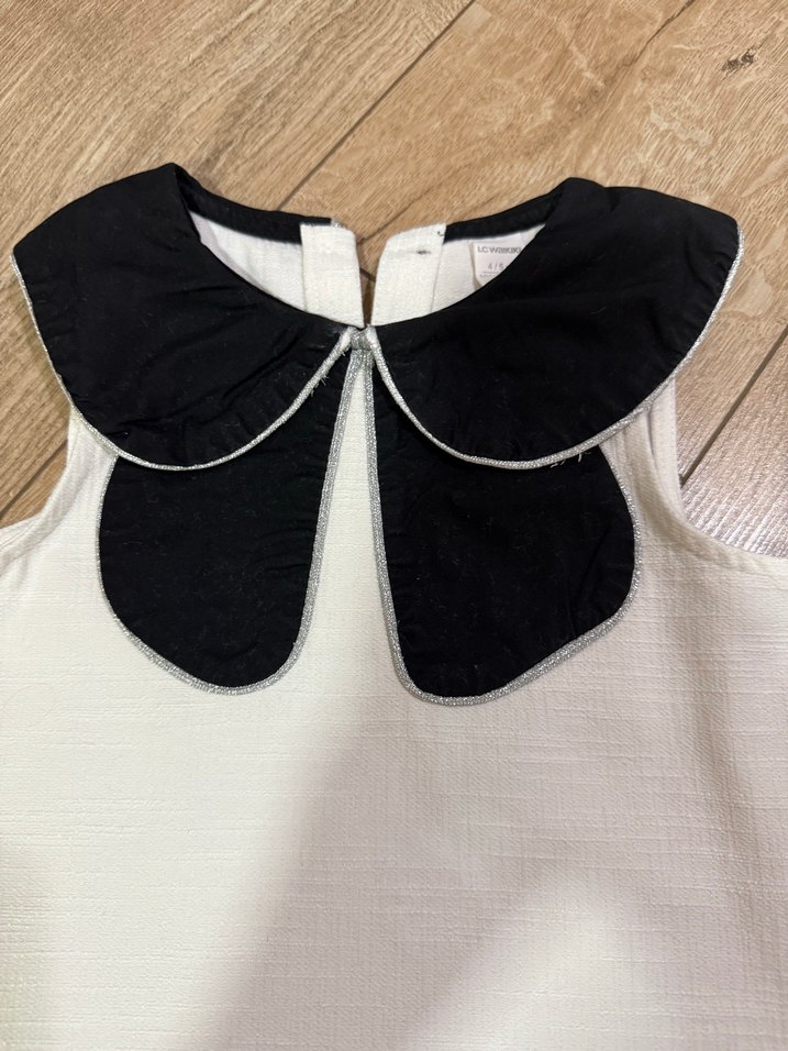 Kolsuz Beyaz Kız Çocuk Elbise Siyah Yaka - Görsel 2