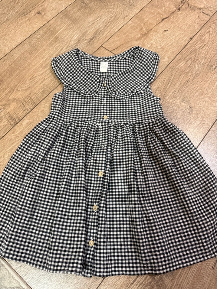 Kız Çocuk Siyah Kareli Düğmeli Elbise - Görsel 3