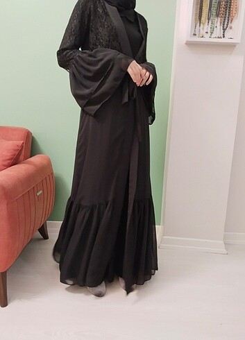 38 Beden SİYAH TÜL ABAYA ELBİSE ÜSTÜNE