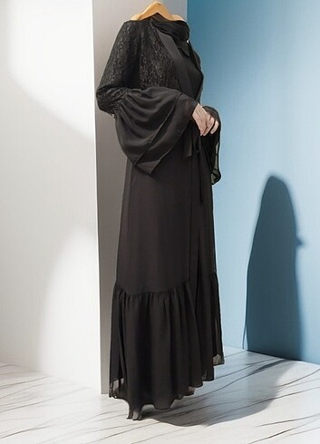 SİYAH TÜL ABAYA ELBİSE ÜSTÜNE