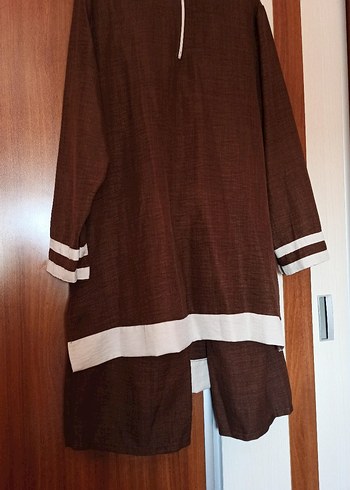 Kahverengi Uzun Keten Salaş Tunik - Görsel 2