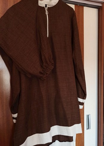 Kahverengi Uzun Keten Salaş Tunik - Görsel 5