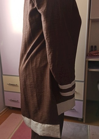 Kahverengi Uzun Keten Salaş Tunik - Görsel 9