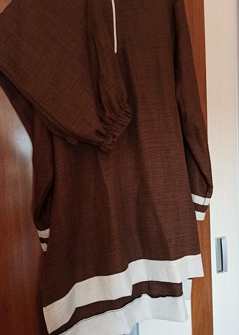 Kahverengi Uzun Keten Salaş Tunik - Görsel 3