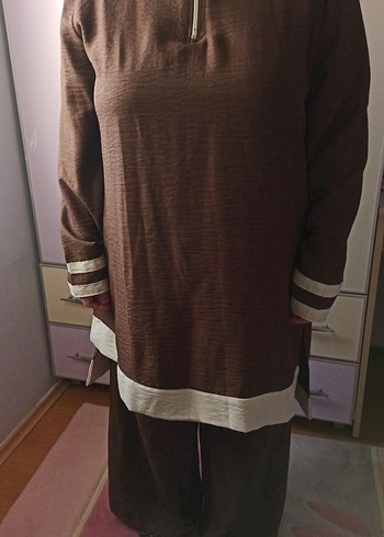 Kahverengi Uzun Keten Salaş Tunik - Görsel 7