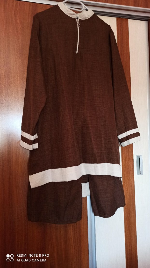 Kahverengi Uzun Keten Salaş Tunik - Görsel 2