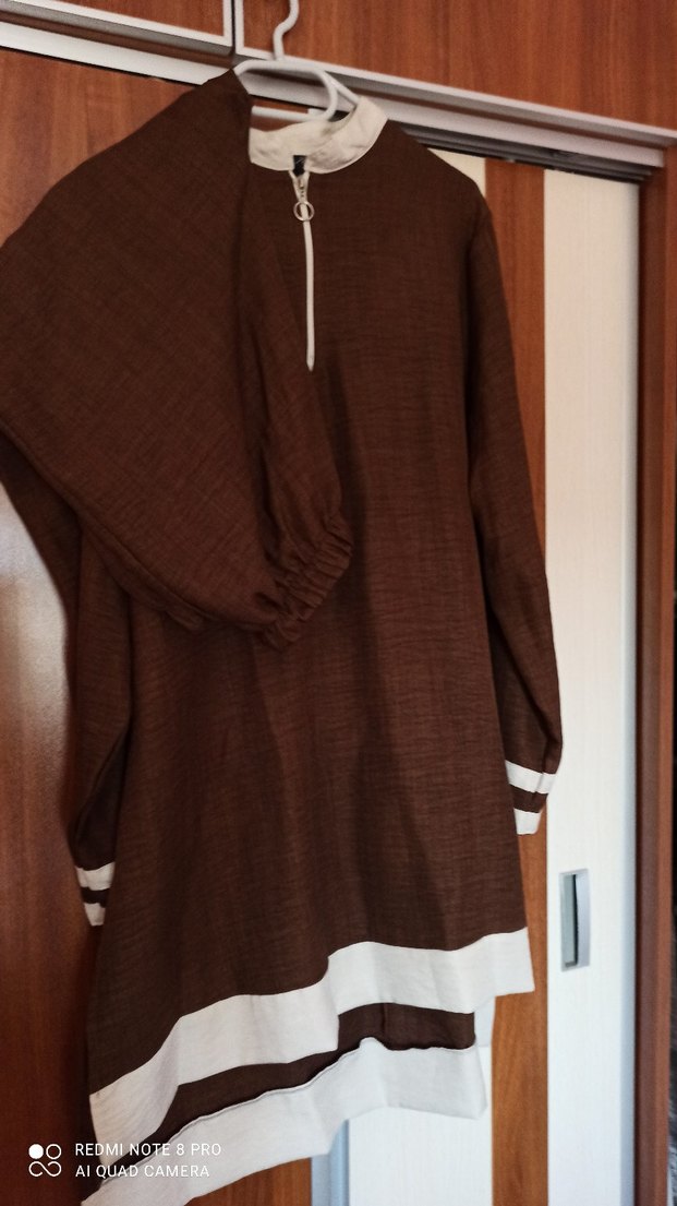Kahverengi Uzun Keten Salaş Tunik - Görsel 5