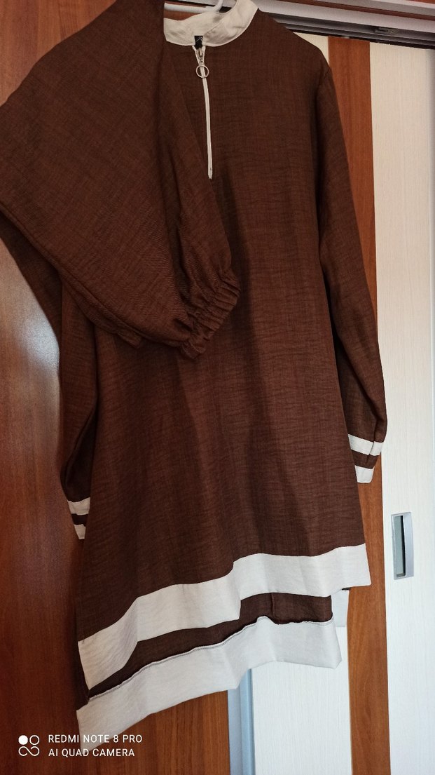 Kahverengi Uzun Keten Salaş Tunik - Görsel 3