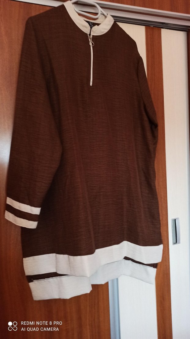 Kahverengi Uzun Keten Salaş Tunik - Görsel 4