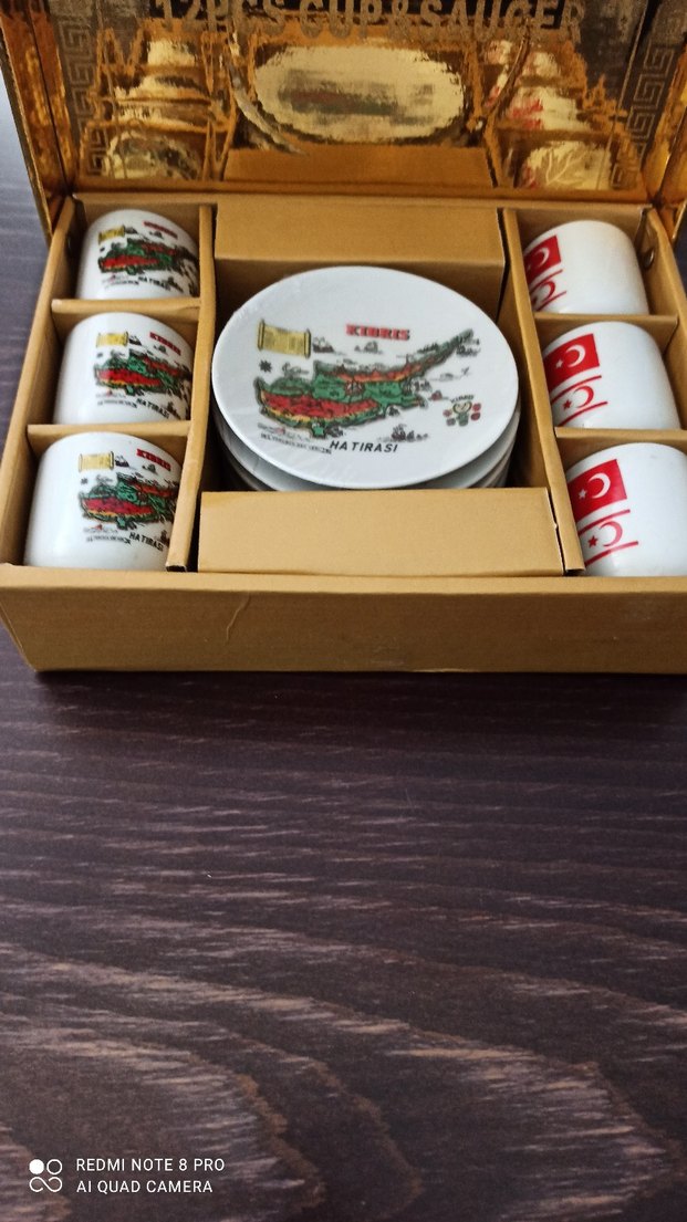 Kıbrıs Desenli Beyaz Kahve Fincanı Seti - Görsel 3