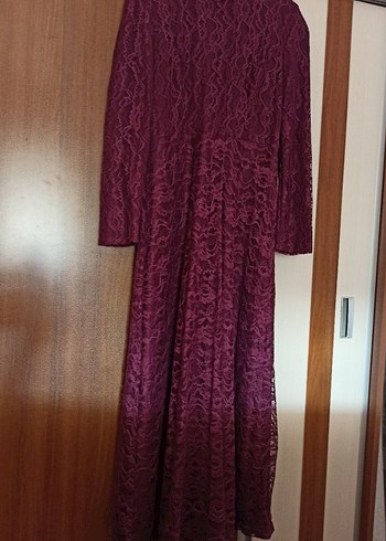 Mürdüm Dantel Uzun Kollu Uzun Elbise - Görsel 2