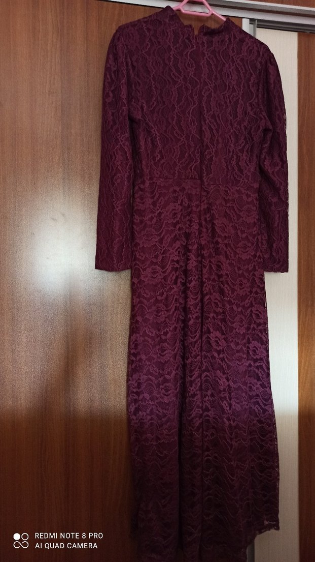 Mürdüm Dantel Uzun Kollu Uzun Elbise - Görsel 3