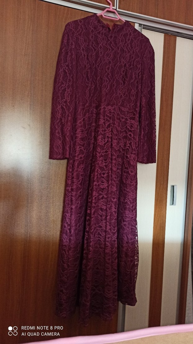 Mürdüm Dantel Uzun Kollu Uzun Elbise - Görsel 2