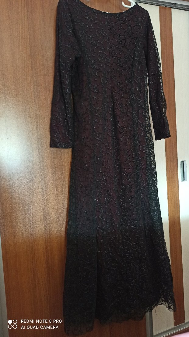 Uzun Siyah Gotik Kadın Elbise - Görsel 4