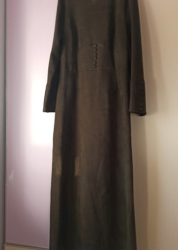 Düğmeli haki yeşili Süet Kadın Uzun elbise - Görsel 2