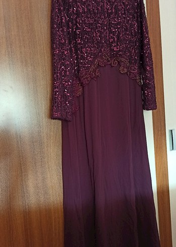 Mürdüm Uzun Kollu Drapeli Abiye Elbise - Görsel 2