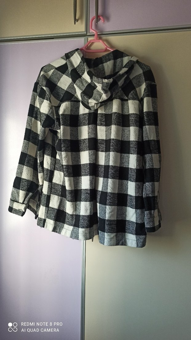 Kadın siyah Kareli Pamuklu Gömlek - Görsel 2