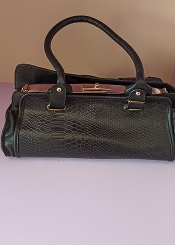 Klasik Siyah Yılan Derisi Desenli Deri Çanta - Görsel 4