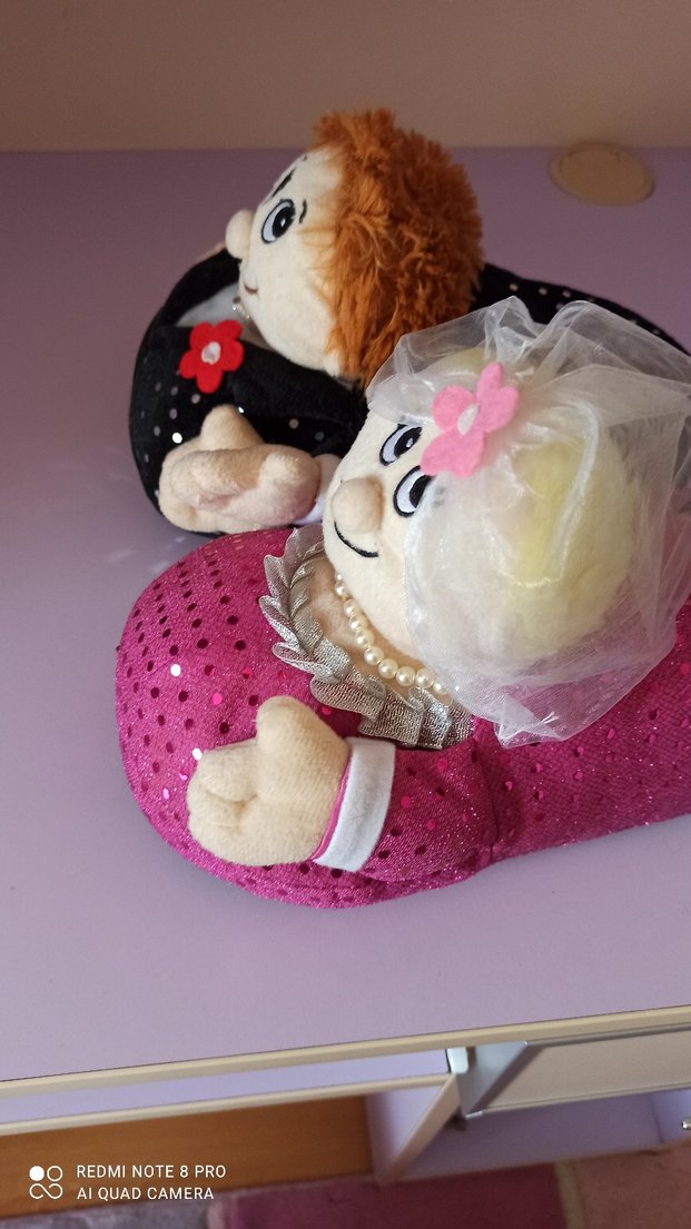 Renkli Gelin ve Damat Peluş ev panduf - Görsel 3