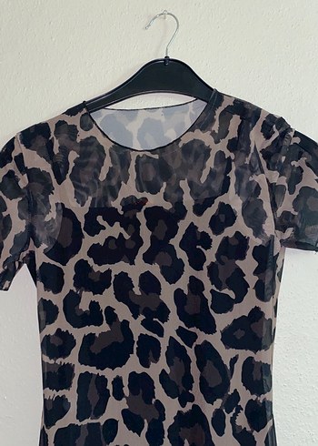 Kahverengi Leopar Desenli Uzun Elbise - Görsel 3