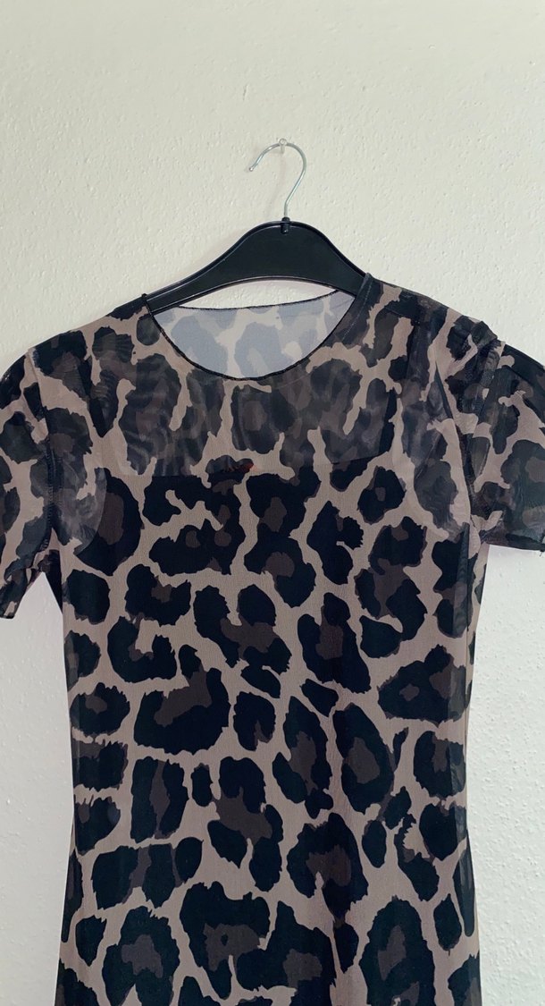 Kahverengi Leopar Desenli Uzun Elbise - Görsel 3