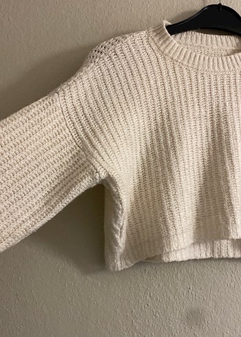 Beyaz Örgü Kadın Uzun Kollu Kazak - Görsel 4