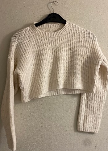 Beyaz Örgü Kadın Uzun Kollu Kazak - Görsel 3