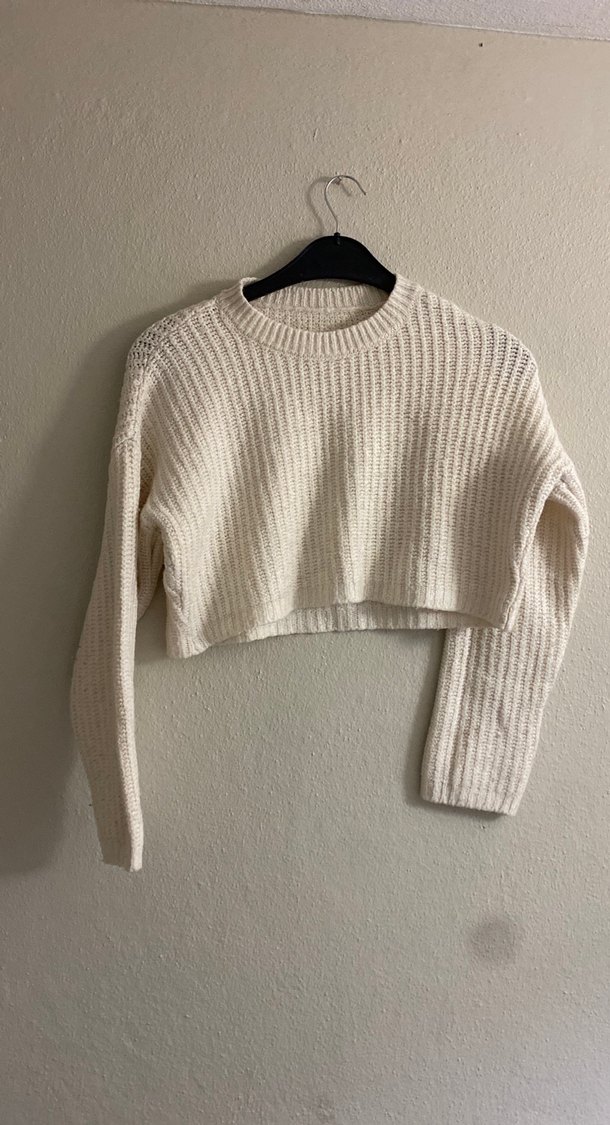 Beyaz Örgü Kadın Uzun Kollu Kazak - Görsel 2