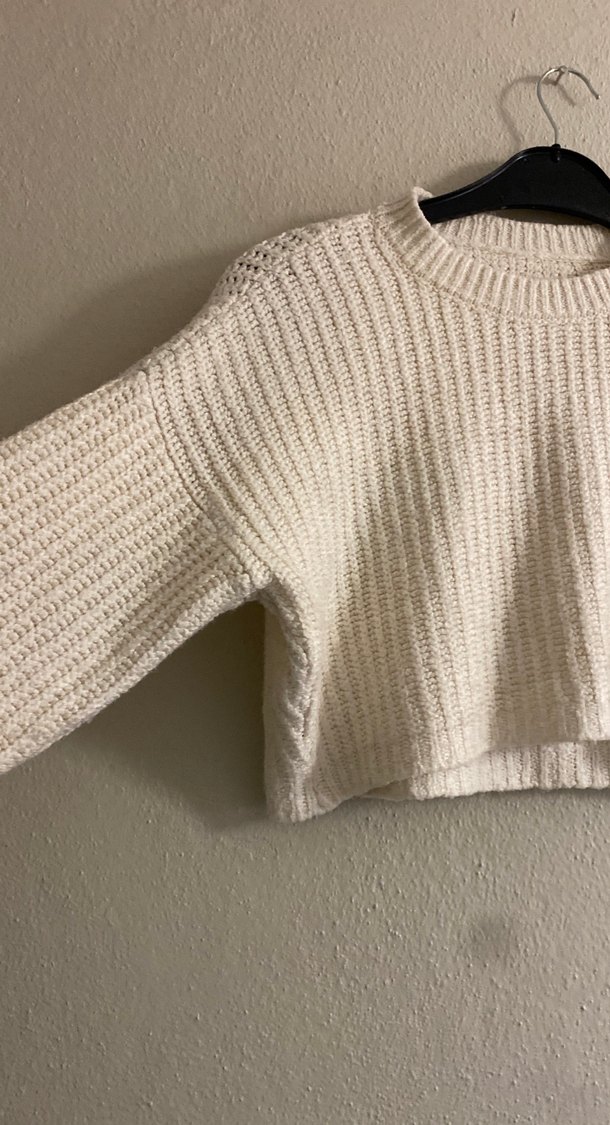Beyaz Örgü Kadın Uzun Kollu Kazak - Görsel 4