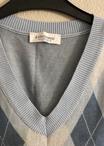 V Yaka Mavi Kadın Süveter - Görsel 4