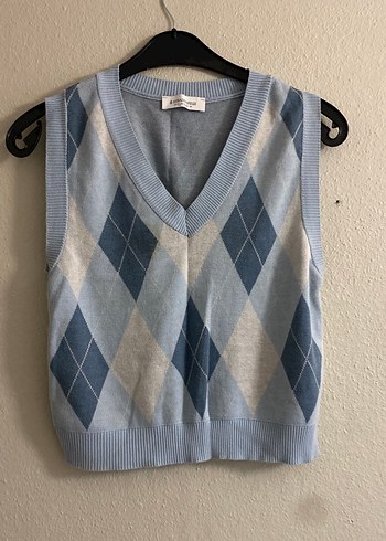 V Yaka Mavi Kadın Süveter - Görsel 2