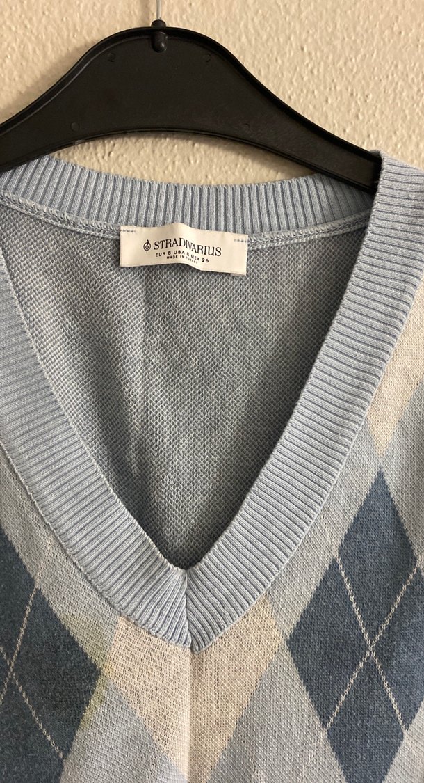 V Yaka Mavi Kadın Süveter - Görsel 4