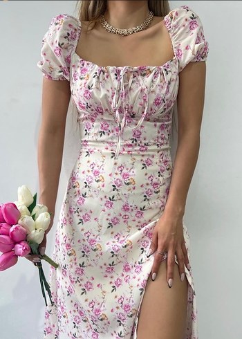 Pembe Çiçekli Elbise - Görsel 2