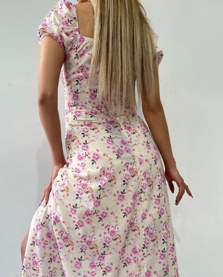 Pembe Çiçekli Elbise - Görsel 3
