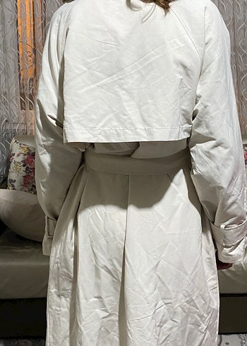 Beyaz Midi Trençkot Kadın - Görsel 3